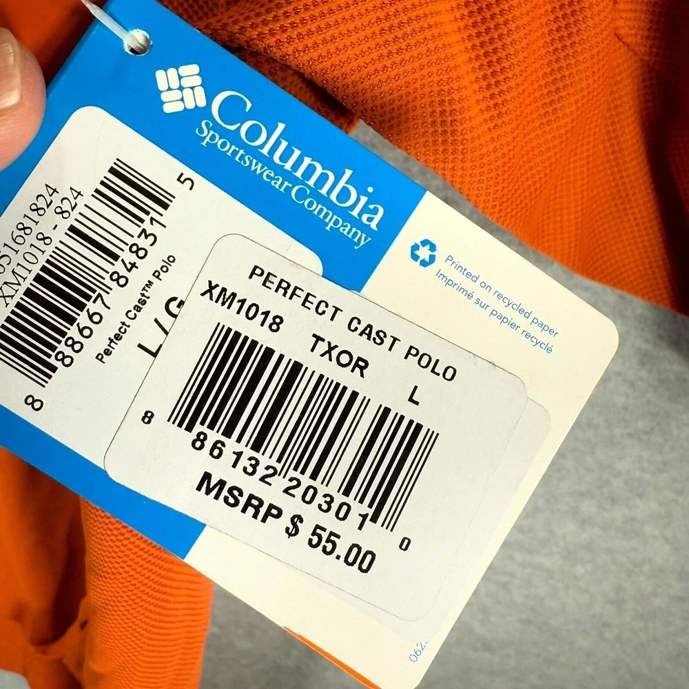 Columbia PFG Texas Longhorns Perfect Cast Polo Shirt Men Large Orange Mesh Lined